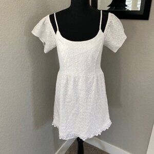 KENSIE White Lace Off-Shoulder Cold Shoulder Short Sleeve Mini Dress Small